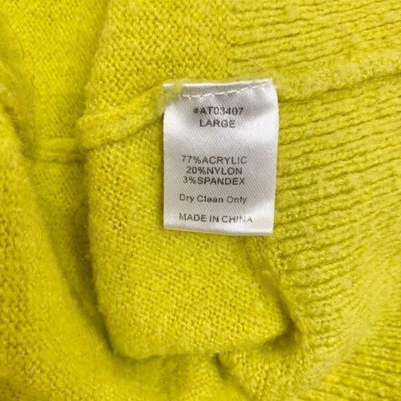 Lumiere Neon Yellow Balloon Sleeve Fuzzy Crewneck Sweater Size Large - Picture 7 of 8